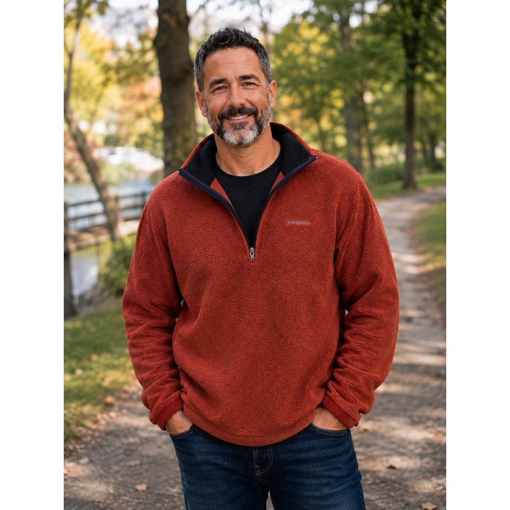 Patagonia Vtg Fleece Pullover Large Rust Quarter Zip Made in USA *Flaw #1019